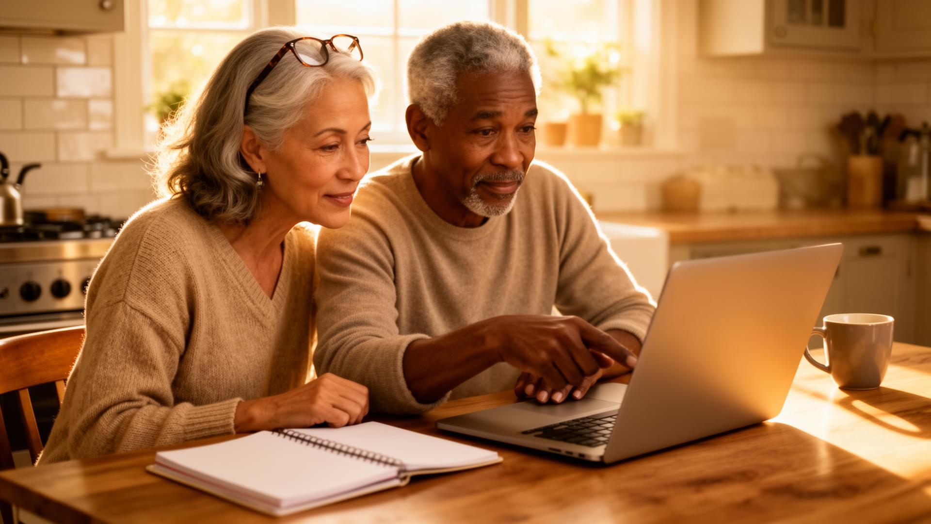 A couple in their 50s learning together at home